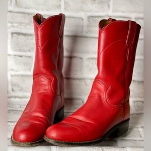 Justin Wmn L3055 7B Red Leather Round Toe Ropers Western Cowgirl Cowboy Boots